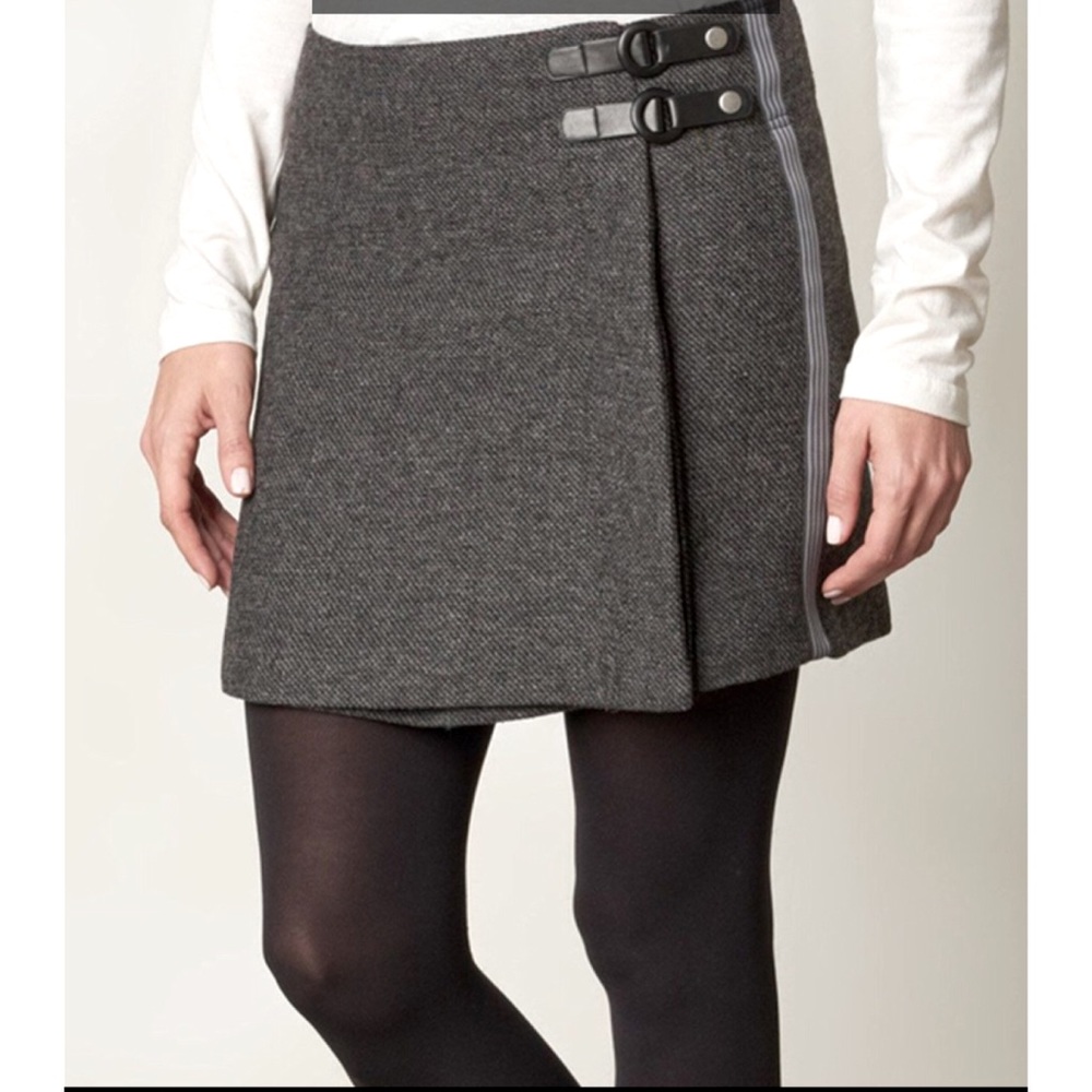 Prana Quincy Coal Wool Blend Buckle Wrap Skirt
